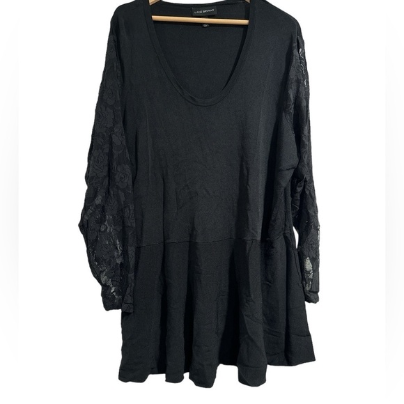 Lane Bryant dress tunic black knit lace long sleeves 26/28 stretch‎ peplum - Picture 1 of 4